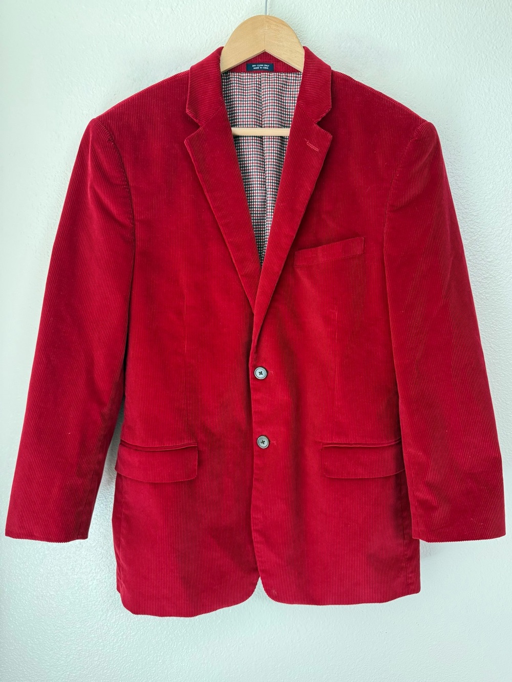 Saddlebred Mens Red Corduroy Blazer 100% Cotton Checked Lined Sport Coat 40R